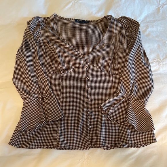 CLASSIC RALPH LAUREN BLOUSE SIZE 6 - Brown/creme/forest green/burgundy red - Picture 1 of 11